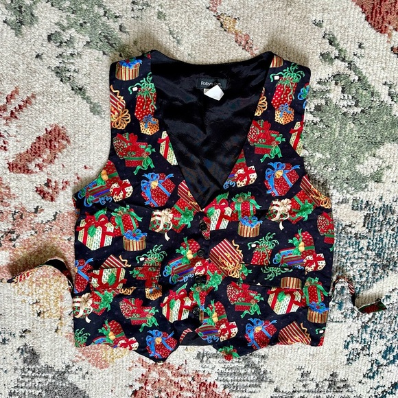 VTG 90s Retro Vibrant Christmas Festive Presents Vest Women’s Medium Made in USA - Picture 11 of 11